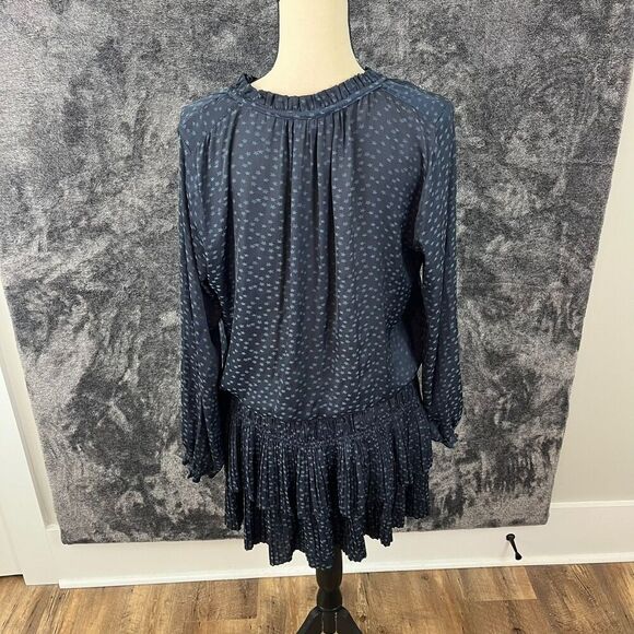 Current Air Los Angeles Star Print Cinch Pleated Dress Mini Women's M Navy Blue - Picture 7 of 11